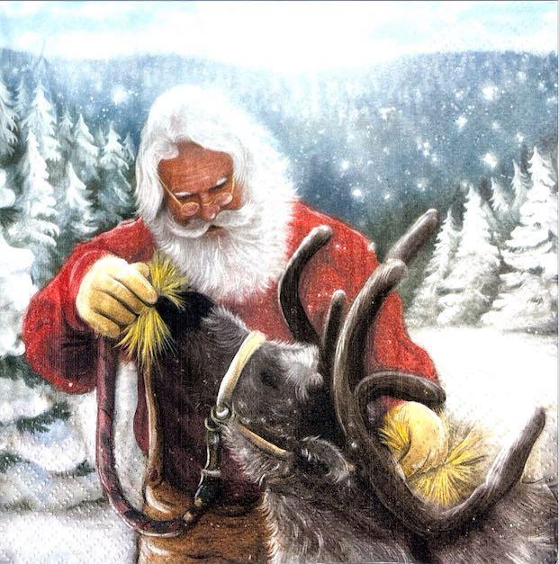 Tovaglioli di Natale Babbo Natale e Renna arti e grafica busta da 2 pezzi 33x33