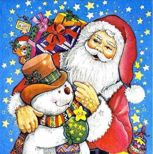 Tovaglioli per  decoupage con Babbo Natale e Pupazzo di Neve arti e grafica busta da 2 pezzi 33x33