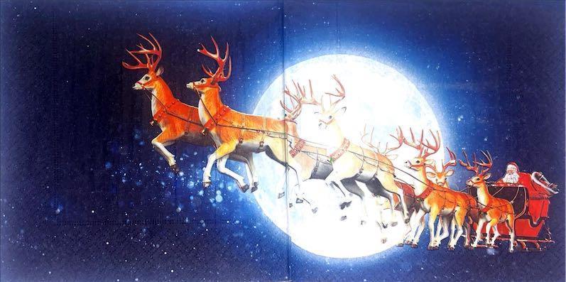 Tovaglioli per decoupage natalizio con Babbo Natale, Slitta e Luna arti e grafica busta da 2 pezzi 33x33