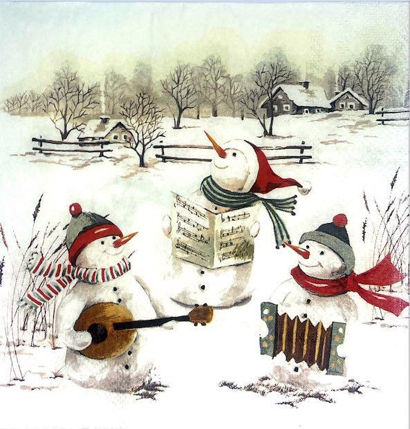 Tovagliolo per decoupage di natalizio con Pupazzi di Neve e strumenti musicali arti e grafica busta 2 pz da 33x33