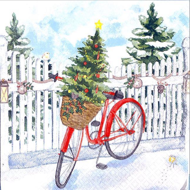 Tovagliolo per decoupage con Albero di natale e bicicletta arti e grafica busta 2 pz da 33x33