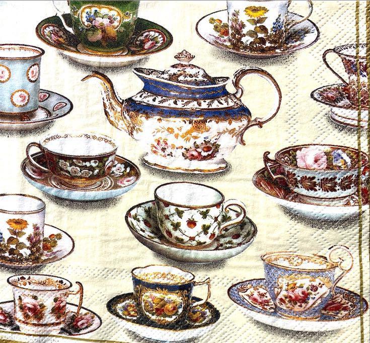 Tovaglioli con teiera e tazzine arti e grafica busta da 2 pezzi 25 x 25 cm