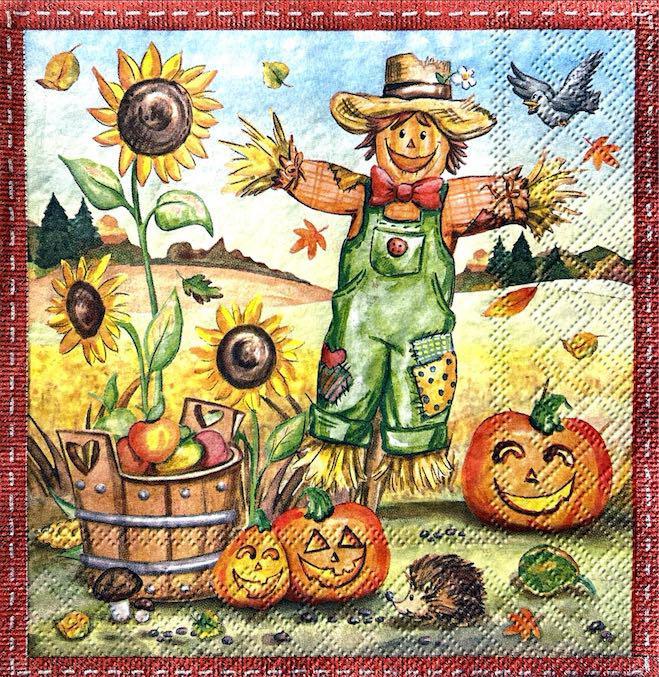 Tovaglioli per decoupage con spaventapasseri e zucche arti egrafica busta da 2 pezzi 33 x 33 cm