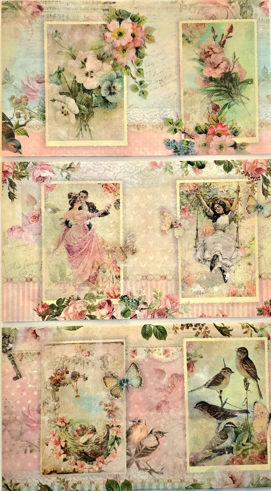 Pellicola Termoretraibile con fiori, dame e uccellini stafil Diametro 12cm x 11cm