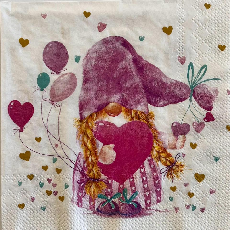 Tovaglioli per decoupage con Gnometta con Cuore arti e grafica busta da 2 pezzi 33 x 33 cm