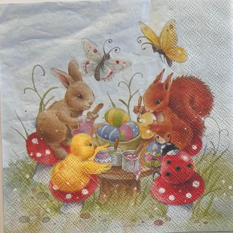 Tovagliolo per decoupage di pasqua con animali arti e grafica busta da  2 pezzi 33x33