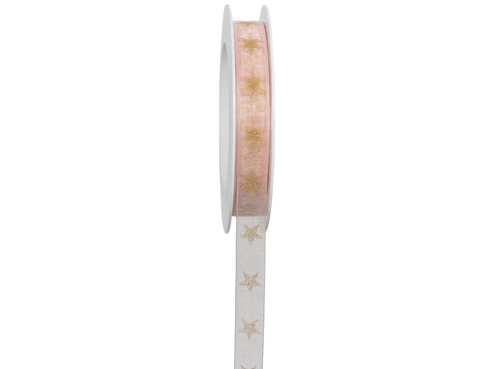 nastro organza rosa con stelle  oro Goldina 15 mm x 1mt