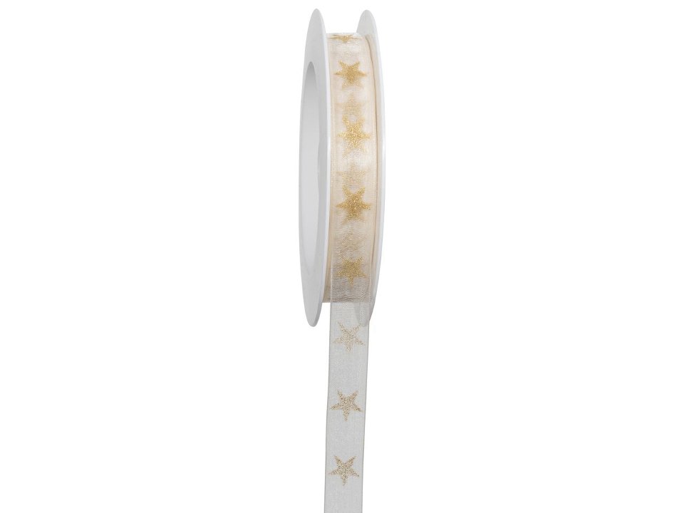 nastro organza crema con stelle  oro Goldina 15 mm x 1mt