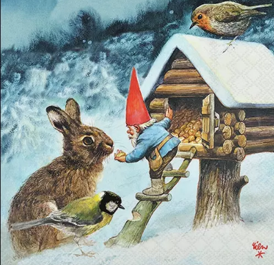 tovaglioli per decoupage gnomo con coniglio arti e grafica busta da 2 pezzi 33x33 cm