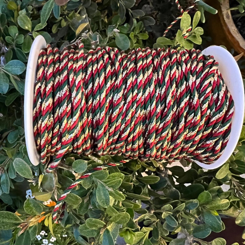 Cordino bicolore verde, oro e rosso - 3 mm Goldina busta da  5mt