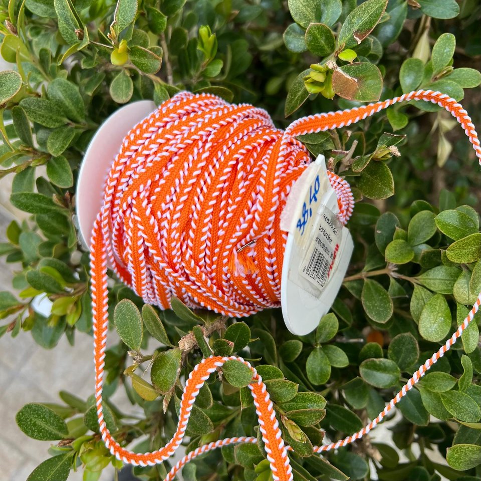 Passamaneria con filo intrecciato Arancio e Bianco - 6 mm Stafil 6 mm x 1 mt