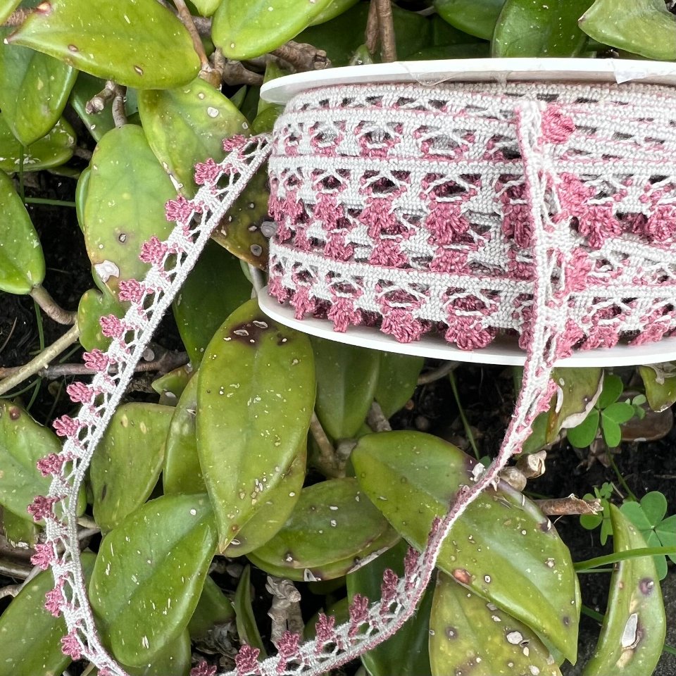 Passamaneria color corda in cotone con decori azzurri I nastri di Mirta 6mm x 1 mt