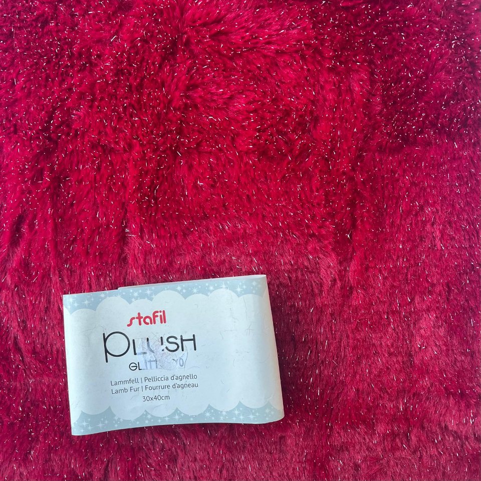 Tessuto Peluche rosso con lurex argento Stafil 30x40 cm