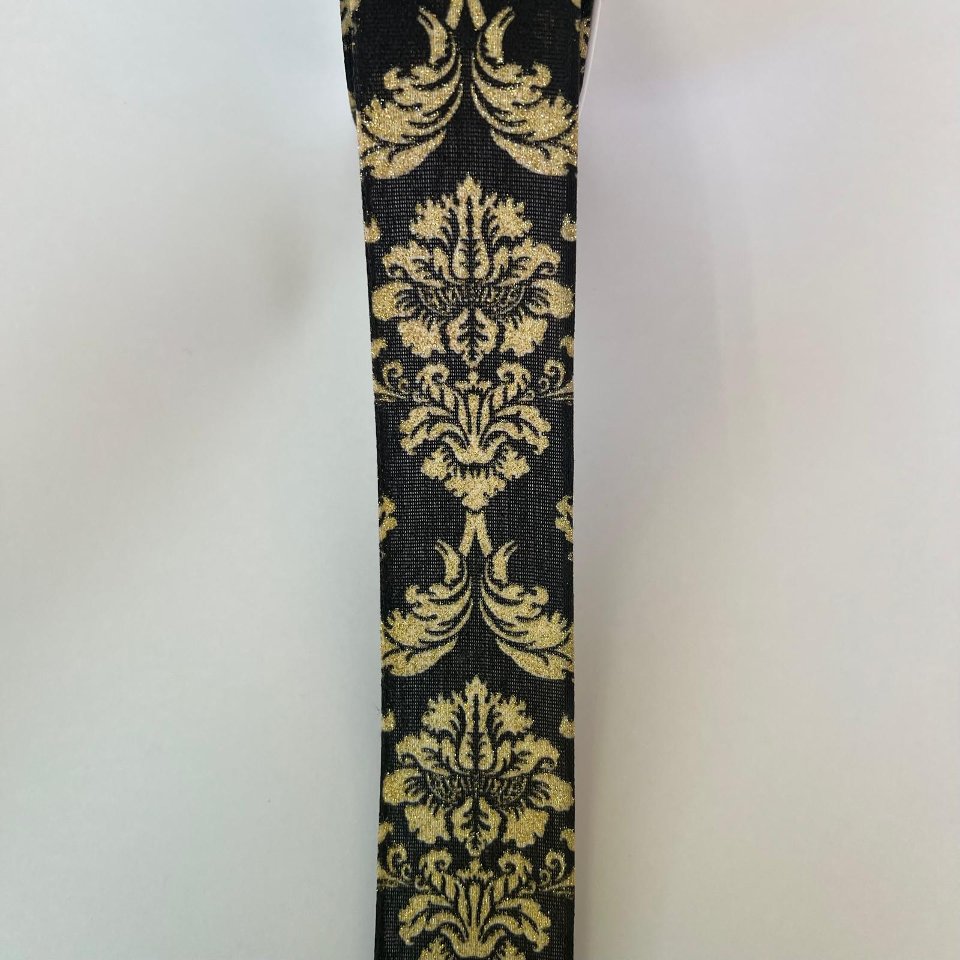 nastro nero con decori classici oro Goldina 40 mmx 1 mt