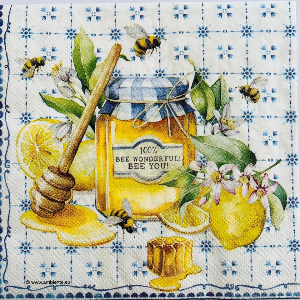 Tovaglioli per decoupage - miele limone e api arti e grafica busta da 2 pezzi 33x33cm