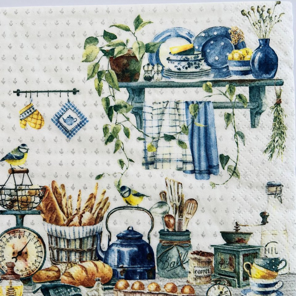 Tovaglioli per decoupage angolo colazione (bilancia, pane teiera) arti e grafica busta da 2 pezzi 33x33 cm