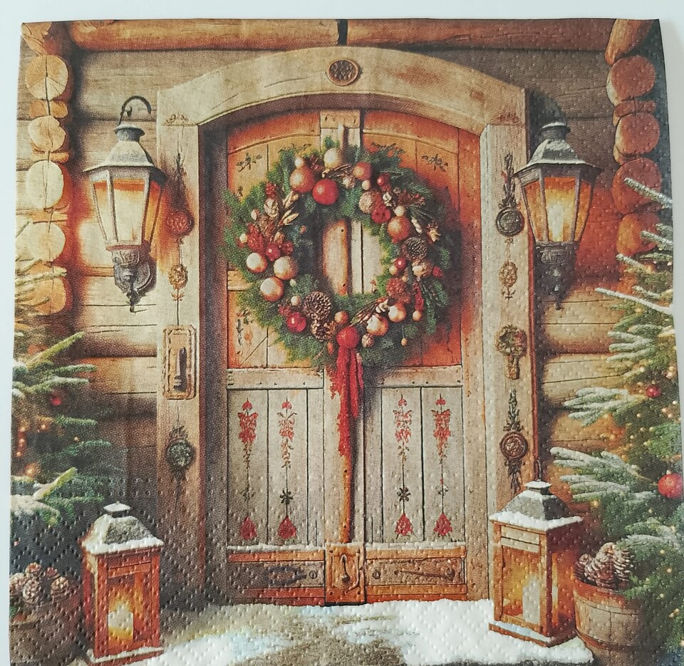tovaglioli per decoupage ghirlanda di natale appesa su un portone paw busta da 2 pezzi 33x33