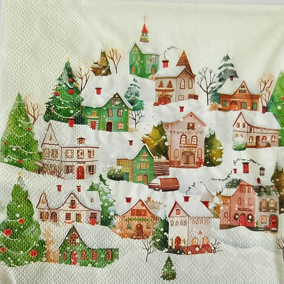 tovaglioli per decoupage casette innevate ambiente busta da 2 pezzi 33x33