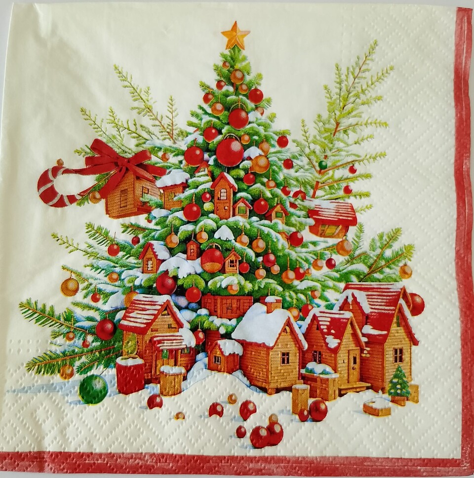 tovaglioli per decoupage albero di natale e casette innevate paw busta da 2 pezzi 33x33