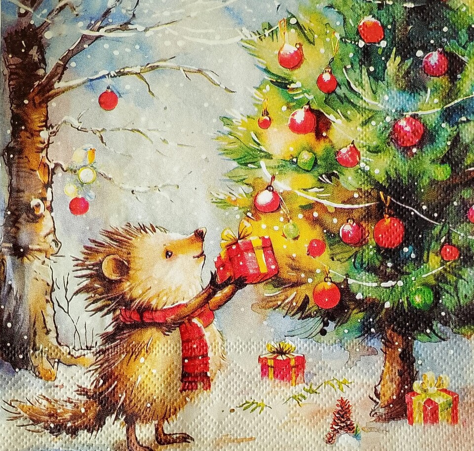tovaglioli per decoupage riccio vicino un albero ambiente busta da 2 pezzi 33x33