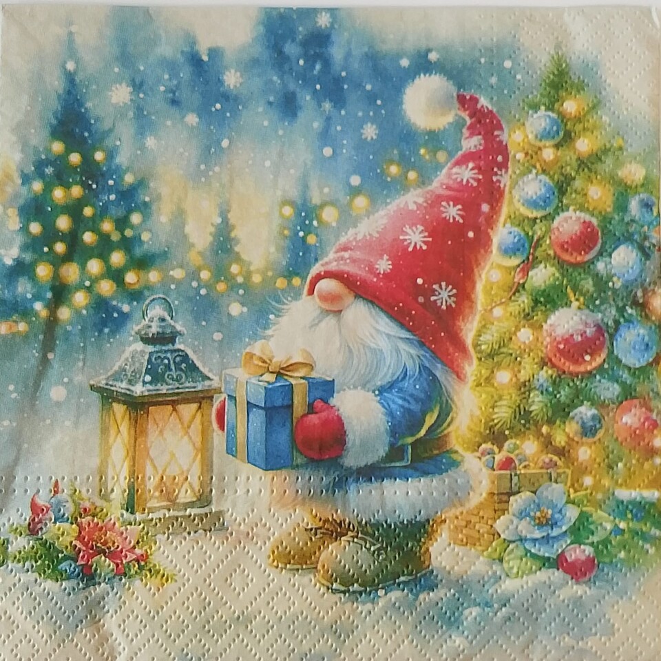 tovaglioli per decoupage gnomo con lanternaar arti e grafica busta da 2 pezzi 33x33
