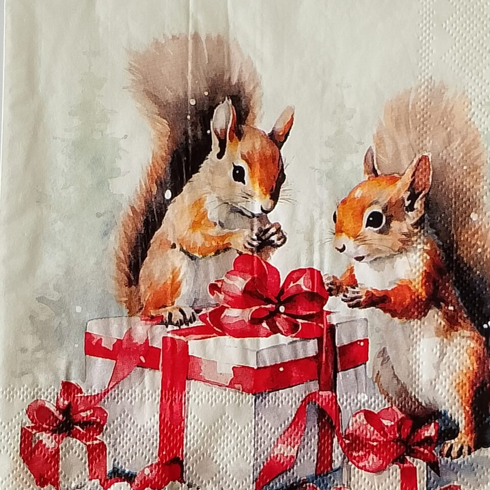 tovaglioli per decoupage scoiattoli con pacco ambiente busta da 2 pezzi 33x33
