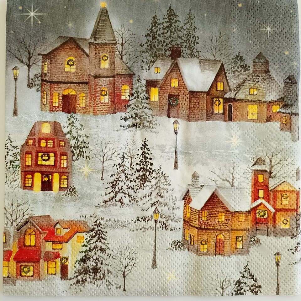 tovaglioli di natale case illuminate nella neve ihr busta da 2 pezzi 33x33