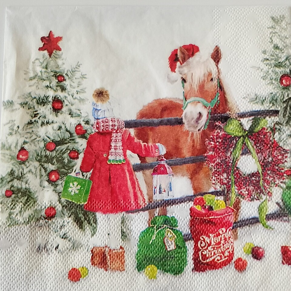 tovglioli per decoupage cavallo con bambina ambiente busta da 2 pezzi 33x33