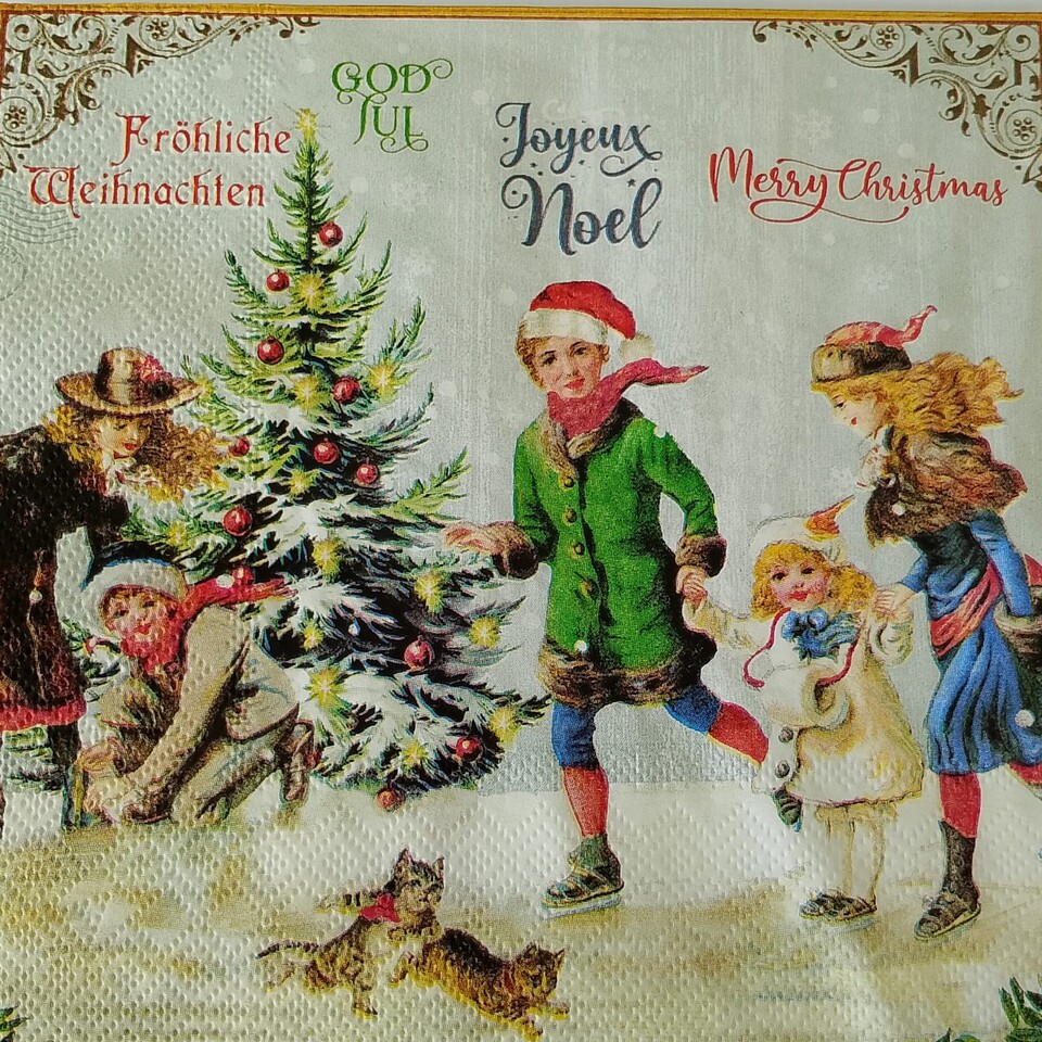 tovaglioli per decoupage scena natalizia vittoriana ambiente busta da 2 pezzi 33x33