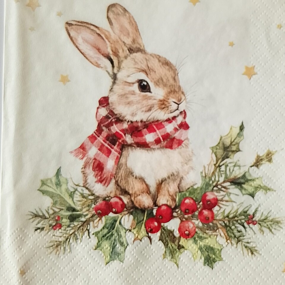tovaglioli per decoupage coniglio su agrifoglio ti-flair busta da 2 pezzi 33x33