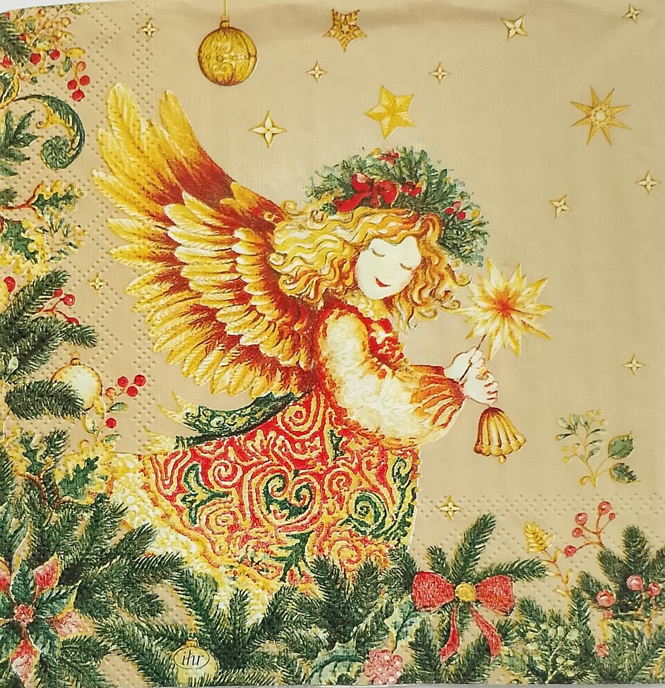 tovaglioli per decoupage natalizio angelo con ali dorate arti e grafica busta da 2 pezzi 33x33