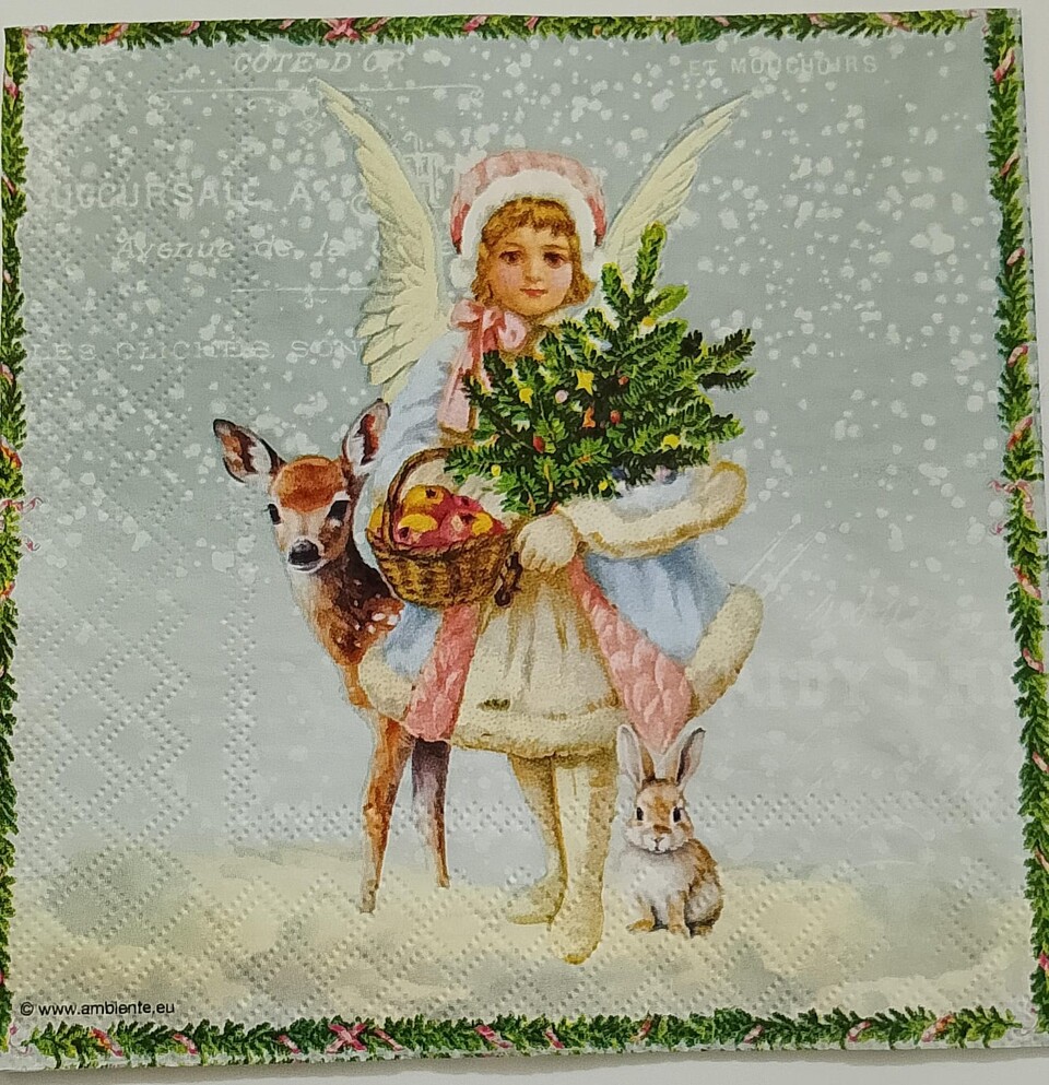 tovaglioli per  decoupageangelo vittoriano con cervo coniglio e cesto mele arti e grafica busta da 2 pezzi 33x33