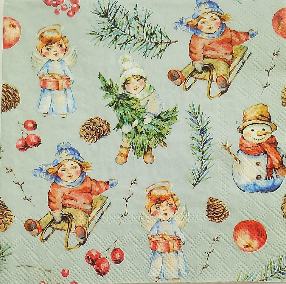 tovaglioli per decoupage bambini su slittino e pupazzi vittoriani arti e grafica busta da 2 pezzi 33x33