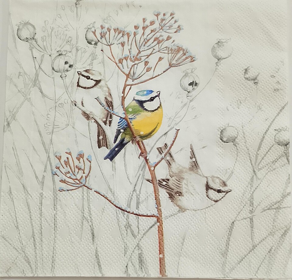 tovaglioli per decoupage  uccellino e paesaggio innevato arti e grafica busta da 2 pezzi 33x33