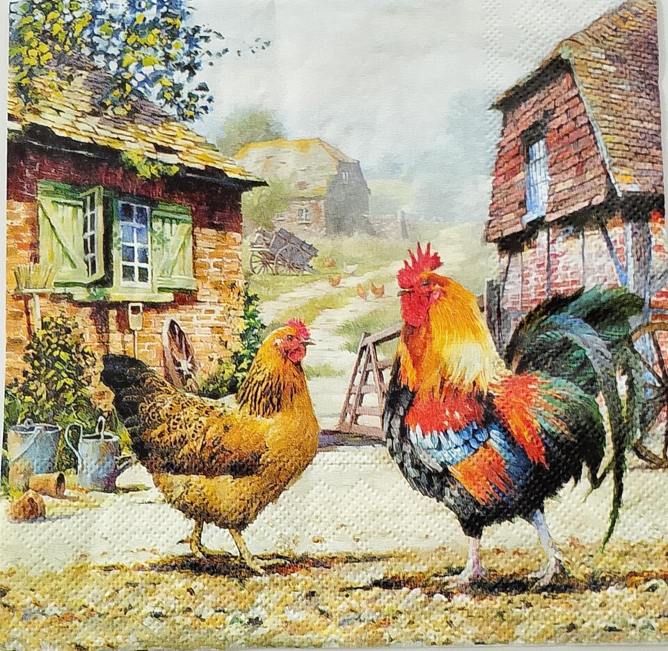 tovaglioli per decoupage  gallo e gallina arti e grafica busta da 2 pezzi 33x33