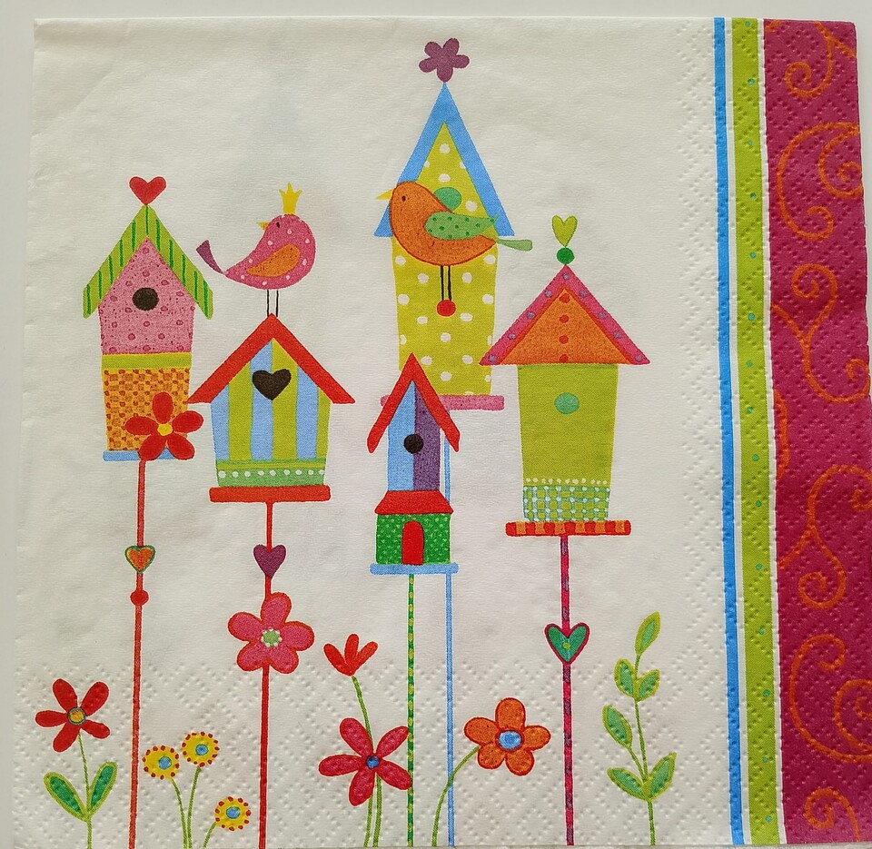 tovaglioli per decoupage  casette di uccellini arti e grafica busta da 2 pezzi 33 x 33 cm