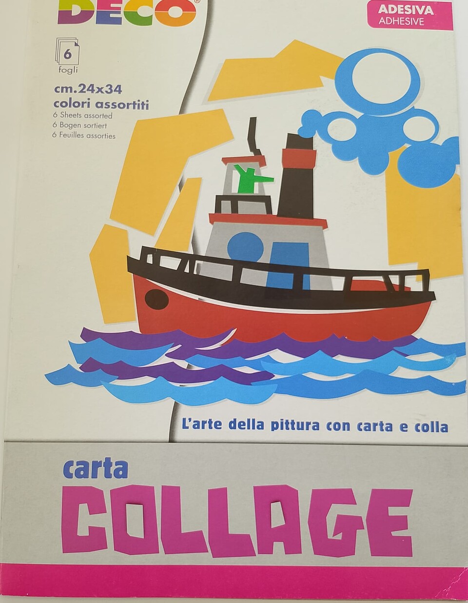 album di carta  collage adesiva colori assortiti cwr 6 fogli  24x34 cm