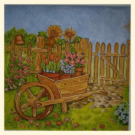 Tovagliolo carriola con fiori arti e grafica busta da 2 pezzi 33x33 cm