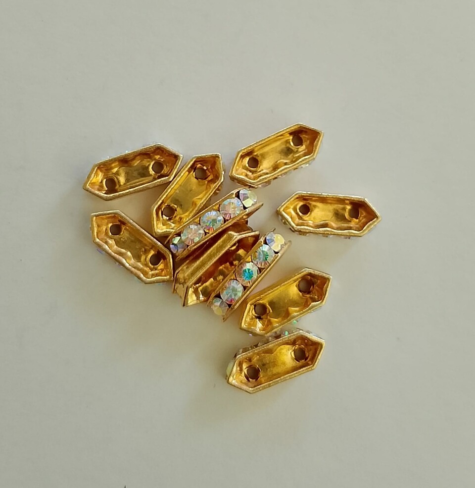 divisori a 2 fori di swarovski dorati con strass laterale mm 10 mm swarovski busta da 10 pezzi