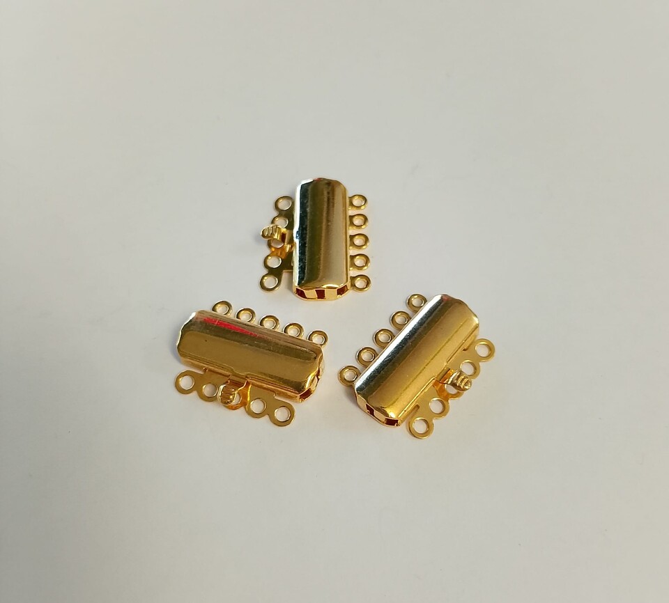 chiusure per bracciali e collane a 5 fili colore oro menoni 26mm busta da 3 pezzi