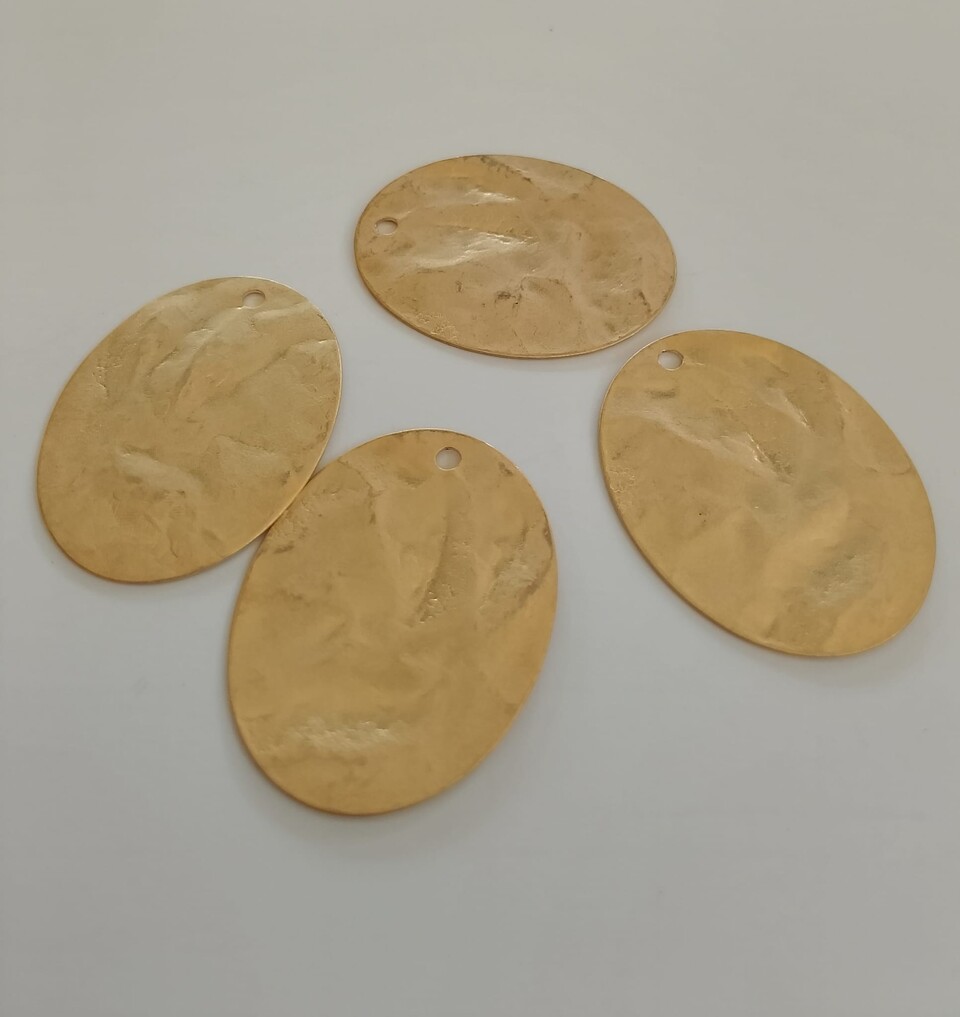 ciondolo ovale 1 foro oro satinato 37mm menoni busta da 4 pezzi