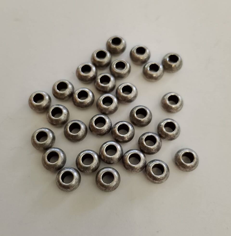 rondelle argento antico a foro largo per cordini 4mm menoni busta da 30 pezzi