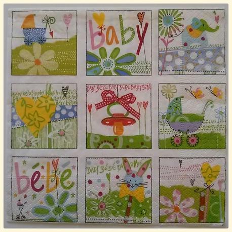 Tovagliolo per decoupage per nascita  bebè arti e grafica busta da 2 pezzi 33 x 33 cm