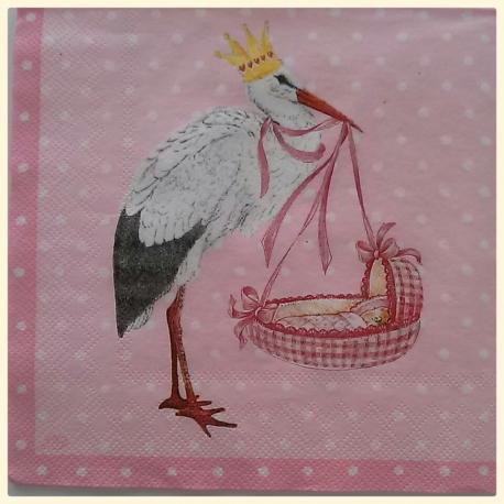 Tovagliolo cicogna con bimba arti e grafica busta da 2 pezzi 33 x 33 cm