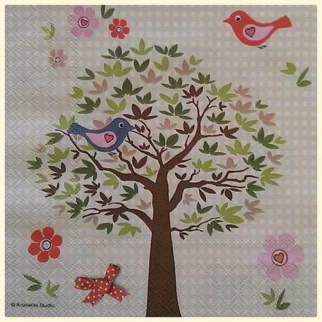 Tovagliolo albero e uccellini stilizzati arti e grafica busta da 2 pezzi 33 x 33 cm