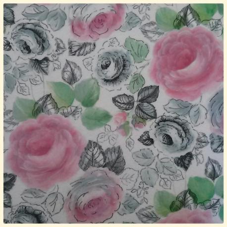 Feltro stampato fiori rosa e grigi stamperia 30x30