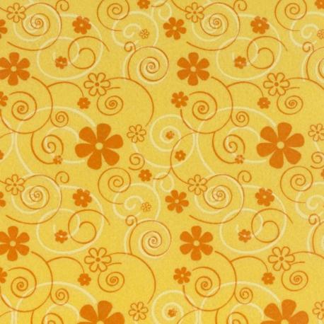 Pannolenci Stampato giallo fantasia fiori e ghirigori 90cm x 50cm arti e grafica tessuto
