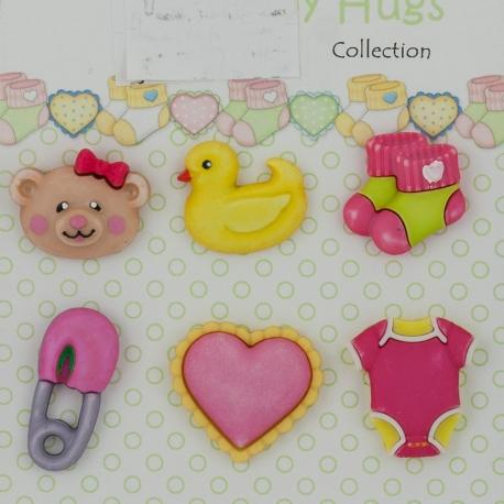 Bottoni decorativi inresina  fantasia bambina stafil busta da 6 pezzi 2 cm x 2 cm