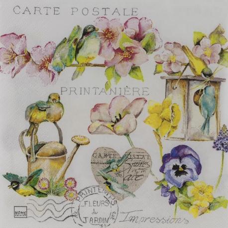Tovagliolo bianco con fiori e uccellini arti e grafica busta da 2 pezzi 33 x 33 cm