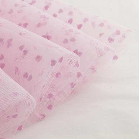 Tulle Rosa con Cuori 150x50 (cm) per Bomboniere, Danza, Matrimonio  arti e grafica tessuto